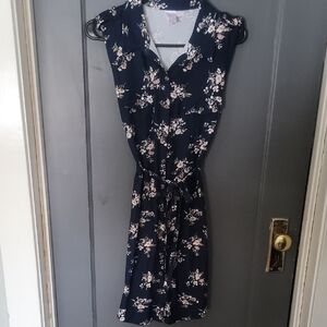 No Boundaries Navy and Pink Floral Midi Dress